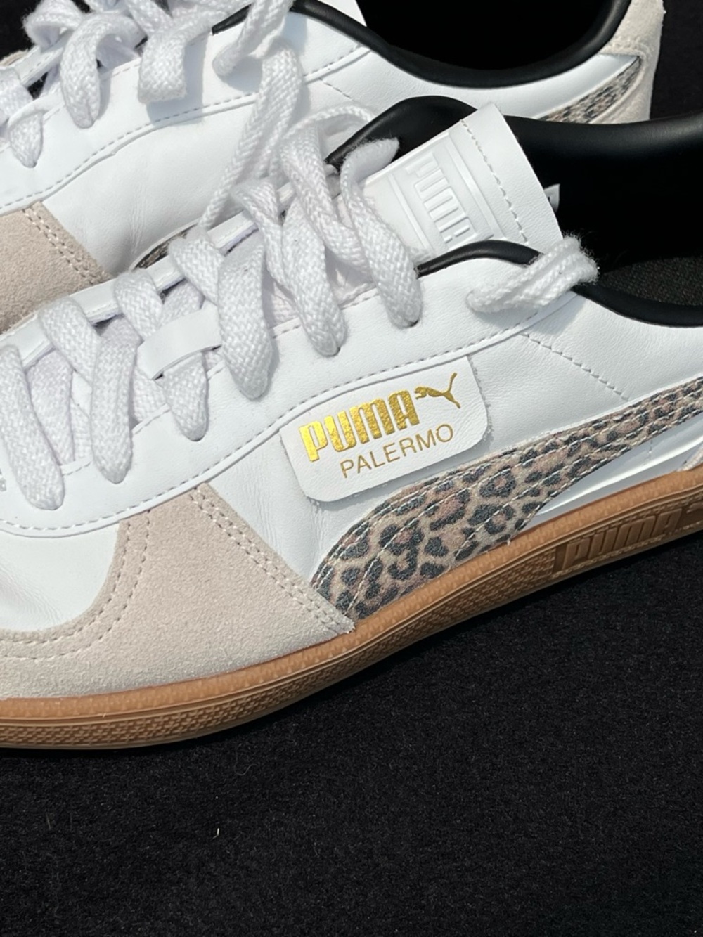 PUMA Palermo Women's White Leopard Accent Sneakers. Women’s 12, Men’s 10